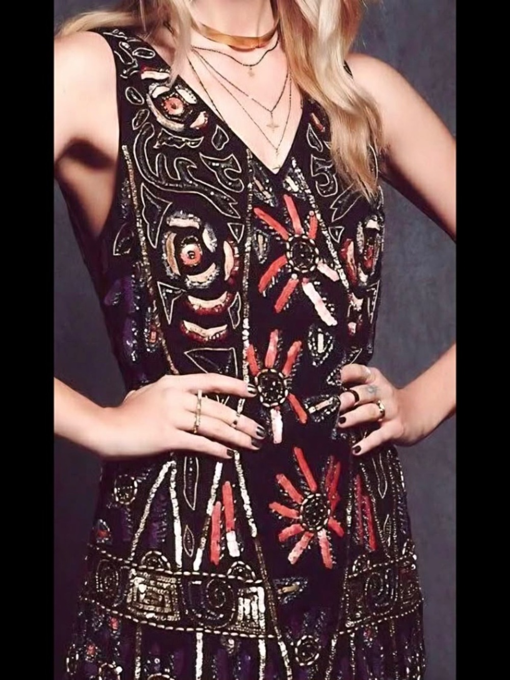 Free People Beaded Sequin Whimsy Hippie Coastal Fairycore Indie Boho Shift Dress